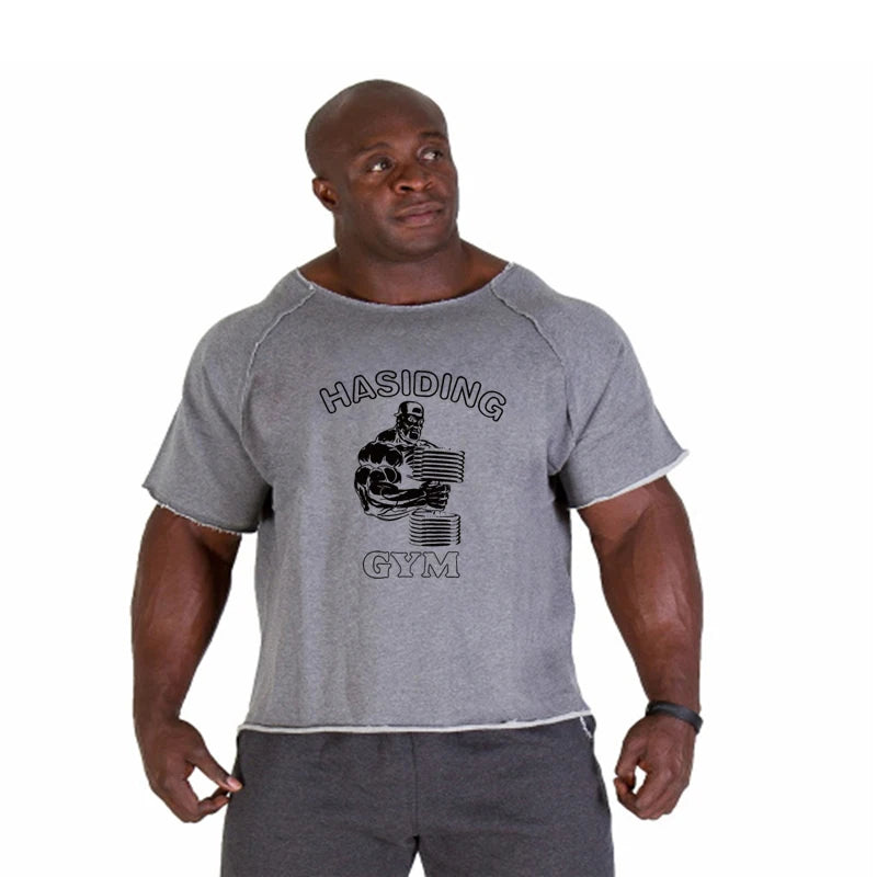 Men's T-shirt Men Running Sport T Shirt Men Loose Fitness Tops Tee Cotton Oversized Training Gym Sport Running Shirts Jersey
