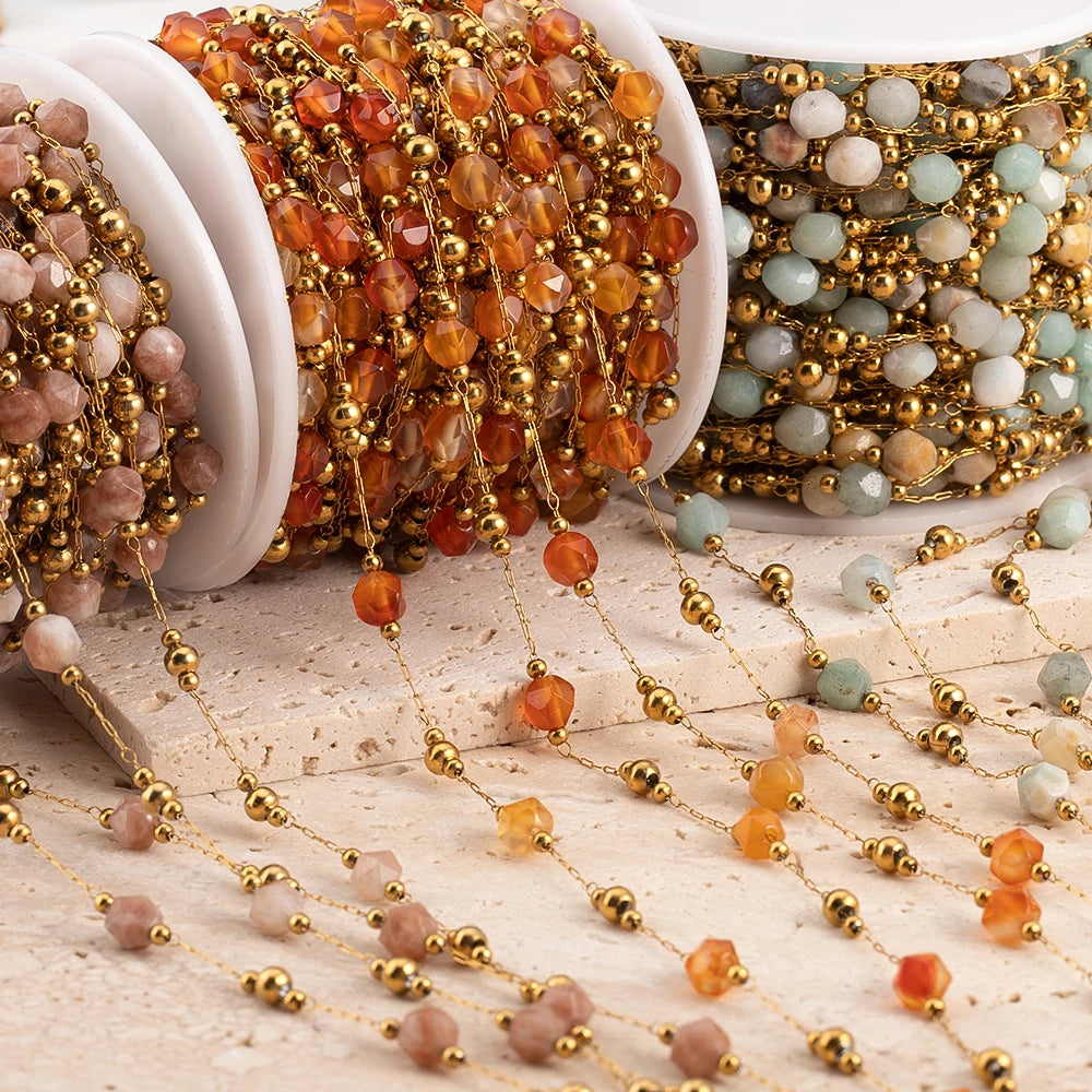 0.5 Meter 1 Meter Stainless Steel Irregular Stone Beaded Chain for DIY Boho Necklaces Handmade Bracelets Jewelry Making Supplies