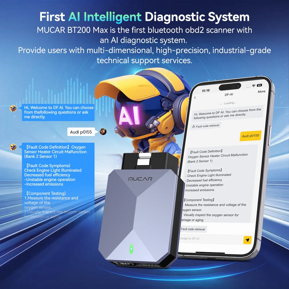 MUCAR BT200 MAX OBD2 Scanner Full System Automotive Diagnostic Scanners 15 Reset Active Test Lifetime Free Update Mucar Scanner