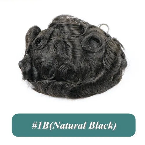 Full Skin 26mm Natural Curly Hair Toupee for Men Machine Injected Cheap Curly Hair Capillary Prosthesis Hair Replacement Wig