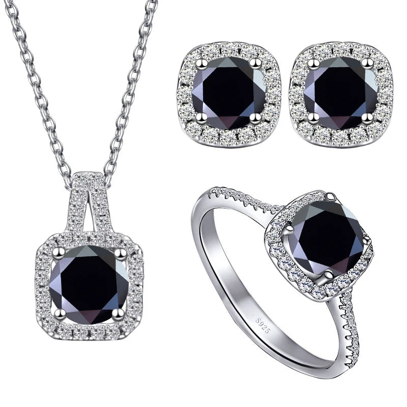 JoyceJelly S925 Sterling Silver jewelry for women 1 carat moissanite diamond 3 pieces set necklace ring earrings wedding party
