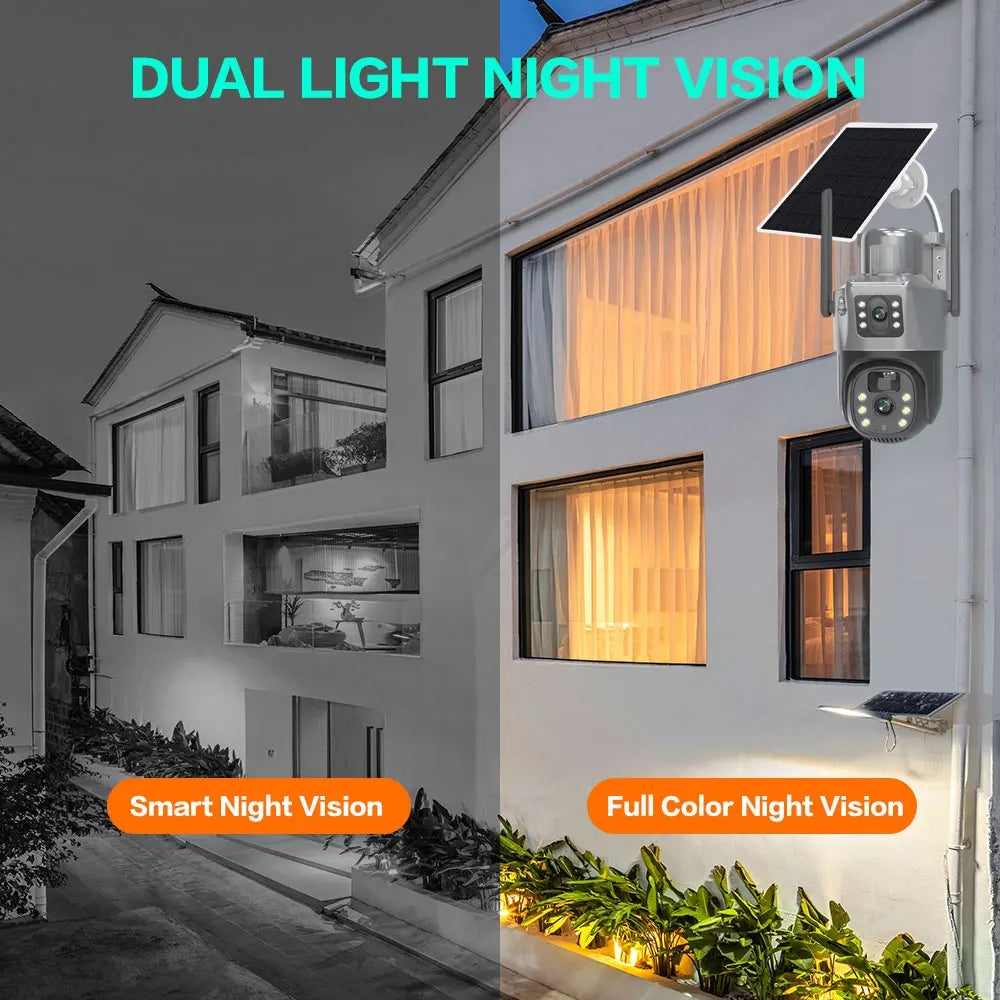 4K 8MP Solar PTZ Camera WIFI Dual Lens Security CCTV Zoom Humanoid Tracking Record Outdoor Wireless Surveillance Cam 128 TF Card