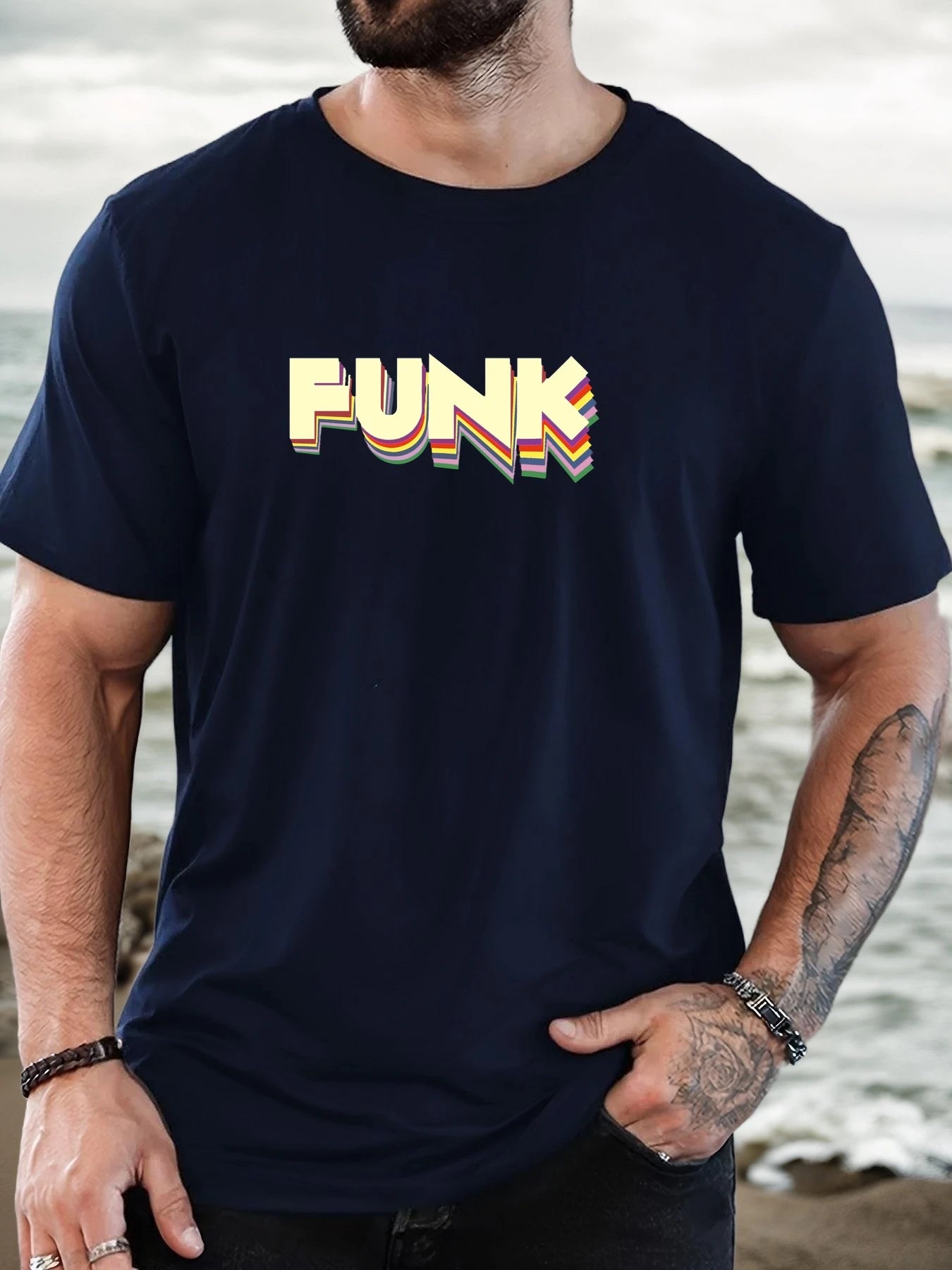 Men's T-Shirt 2025 New Arrival Retro Funk Graphic Vibrant 3D Typography Colorful Print Stylish Top Daily Casual