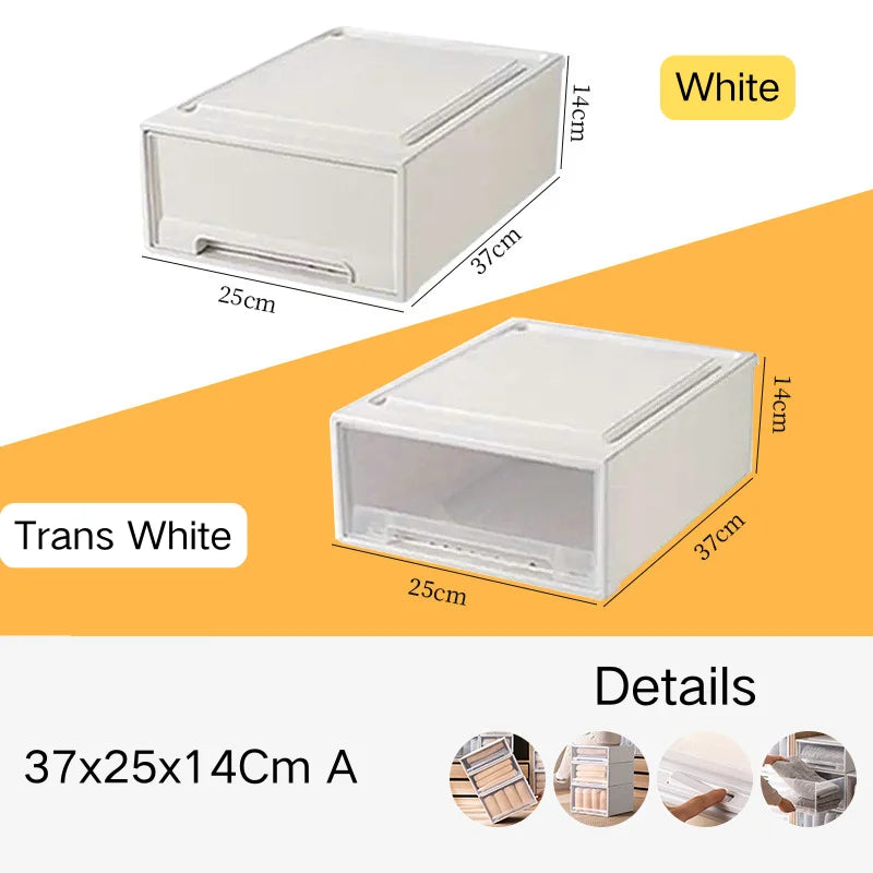 Household Stacking Storage Drawer Boxes Large Capacity Wardrobe Drawer Organizer Plastic Clear Clothes Container With Lids
