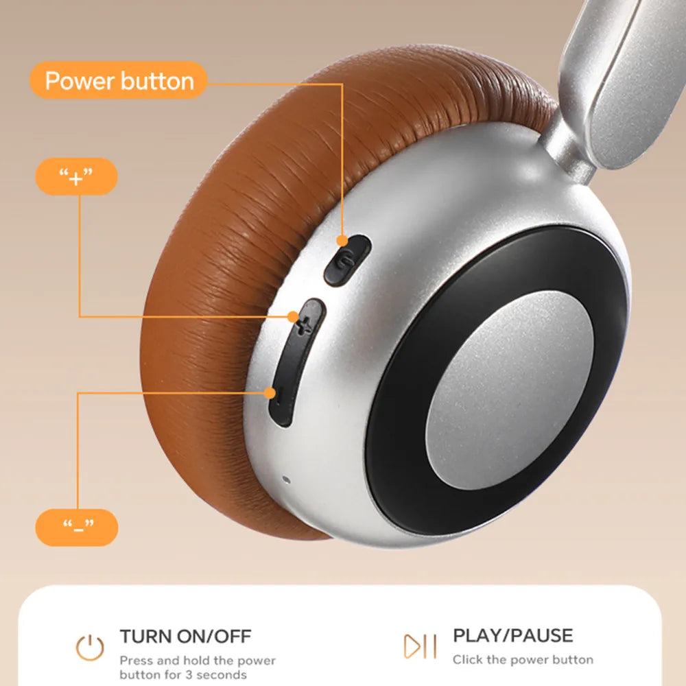 Wireless Bluetooth 5.4 Retro Headset HD Calls Noise Cancellation 80H Battery Life Headphones Retractable Lightweight Hifi Earbud