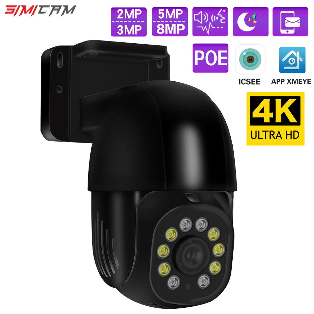 4K 8MP POE PTZ Security Camera Video Surveillance Two-Way Audio Street Color Night Vision 2MP/3MP/5MP ICSEE Xmeye IP Onvif NVR
