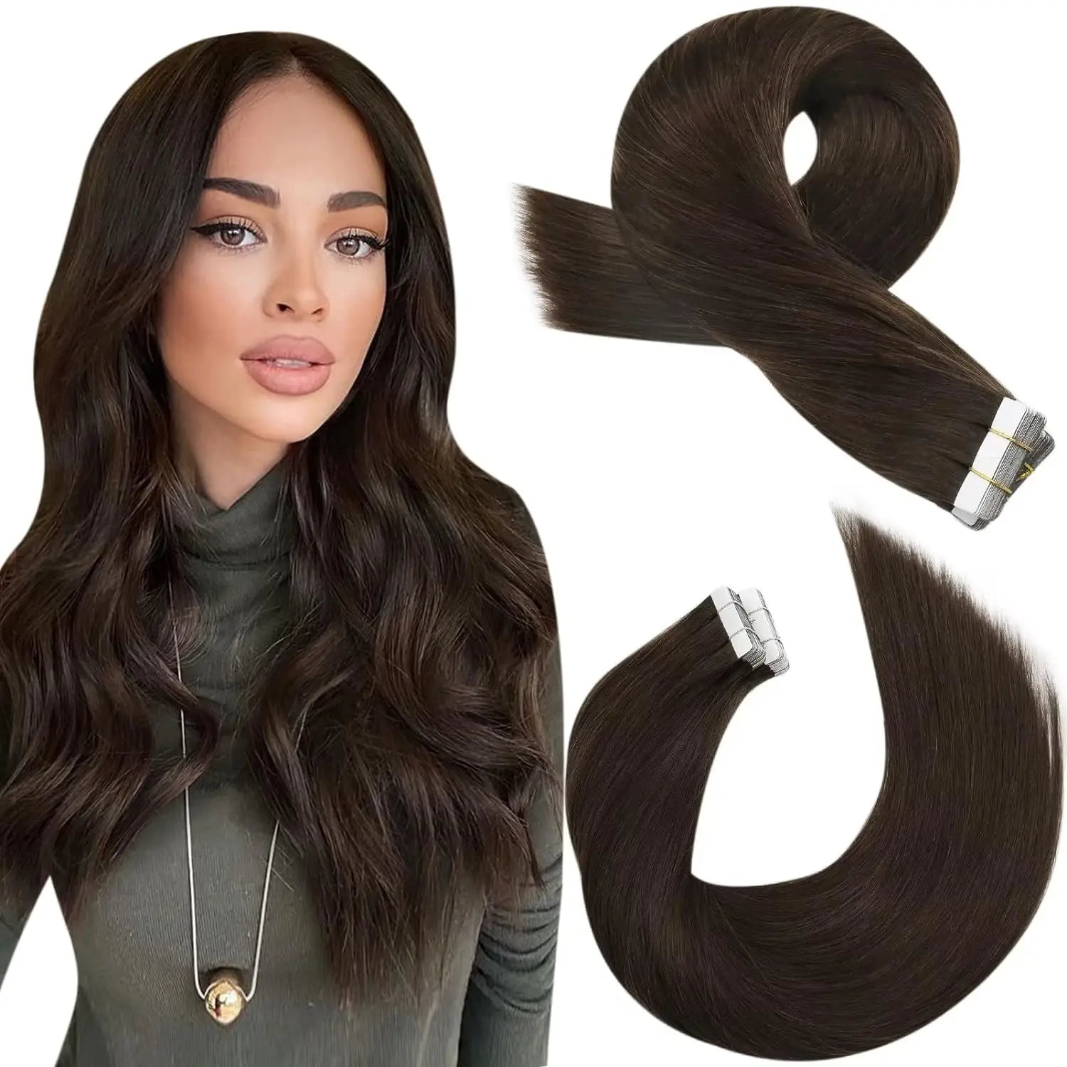 Moresoo Tape in Human Hair Extensions Balayage Blonde Hair Remy Hair Natural Soft Skin Weft Straight Seamless Hair Tape in Hair
