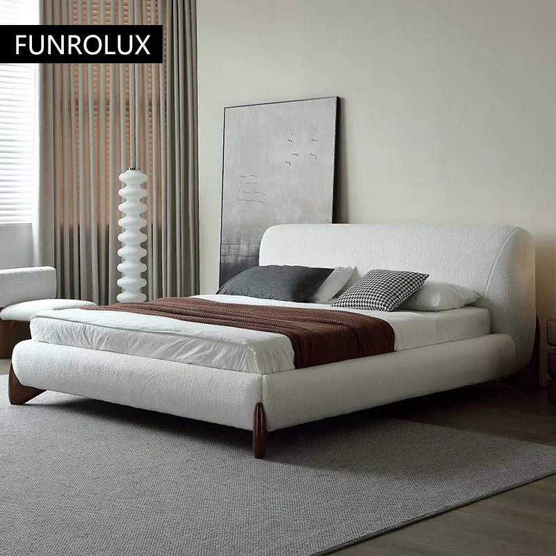 Modern Simple Bed Fabric Bed Japanese Tatami Double Bed Italian Minimalist Master Bedroom Soft Back Lamb'S Wool Bed