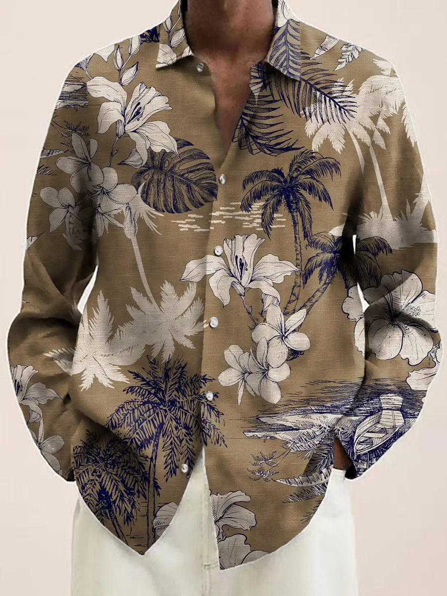 Mens Red Floral Print Long Sleeve Shirt 2023 Fashion Design Luxury Long Sleeve Tops Mens Four Seasons Button Lapel Shirt