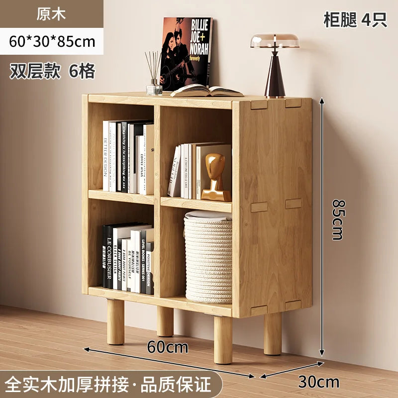 Solid Wood Short Bookshelf Floor Storage Cabinet Grid Organizer Shelf for Living Room Home & Kindergarten Display Unit