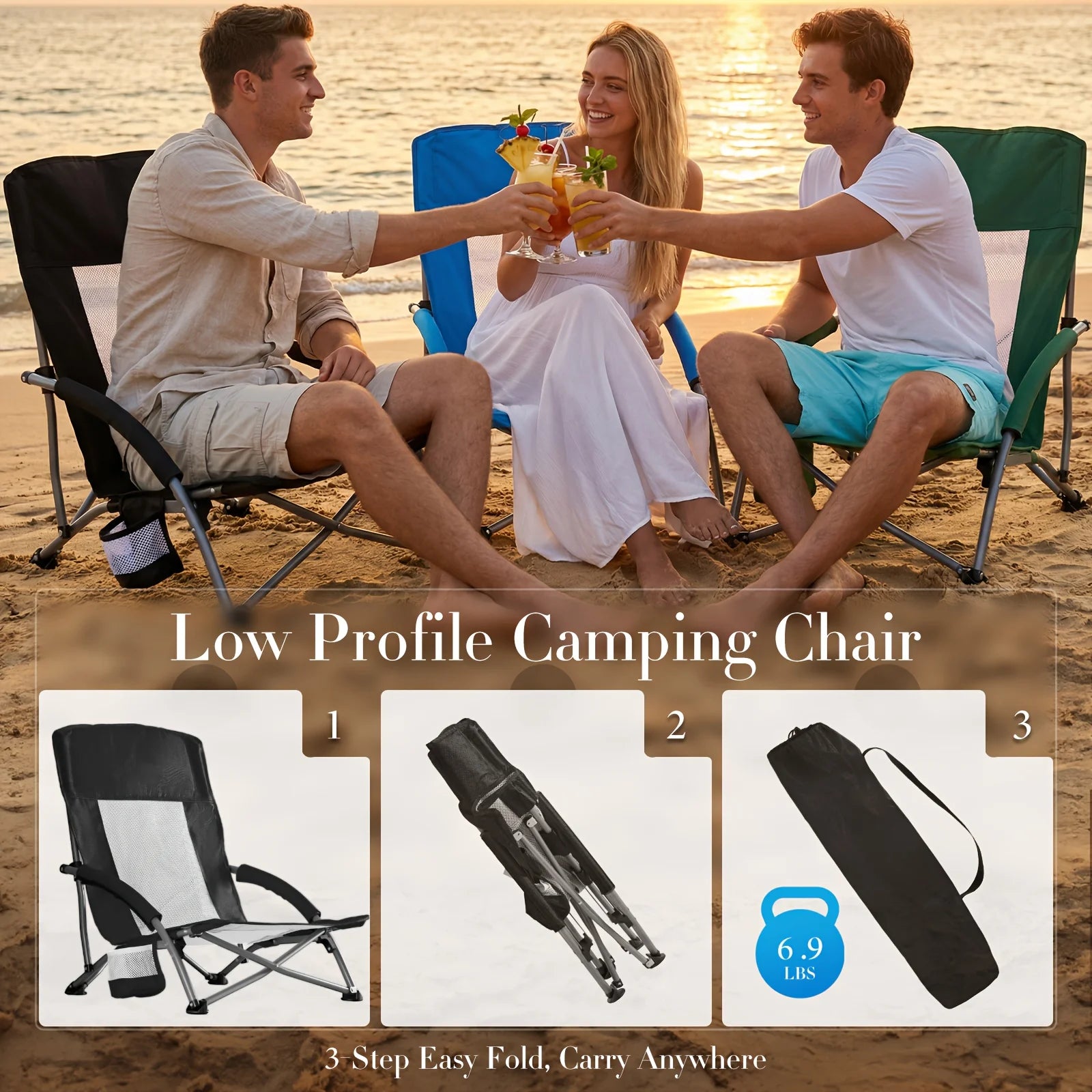 Portable Folding Patio Chaise Lounge With Storage Pocket And Carry Bag | 250 Lbs Weight Capacity, Mesh Breathable Backrest, Allo
