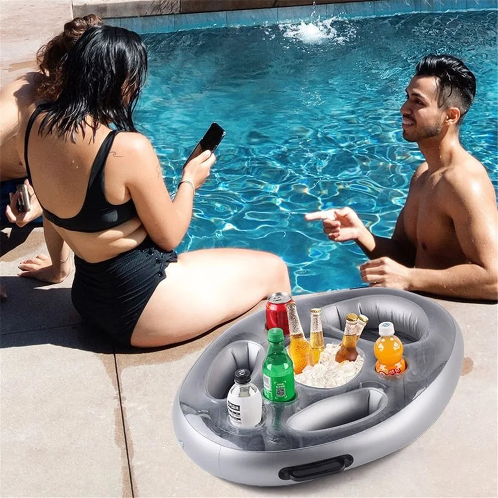Inflatable Swimming Pool Beer Table Cooler Floating Bar Tray Pool Mattress Water Food Beverage Holder Swimming Accessory