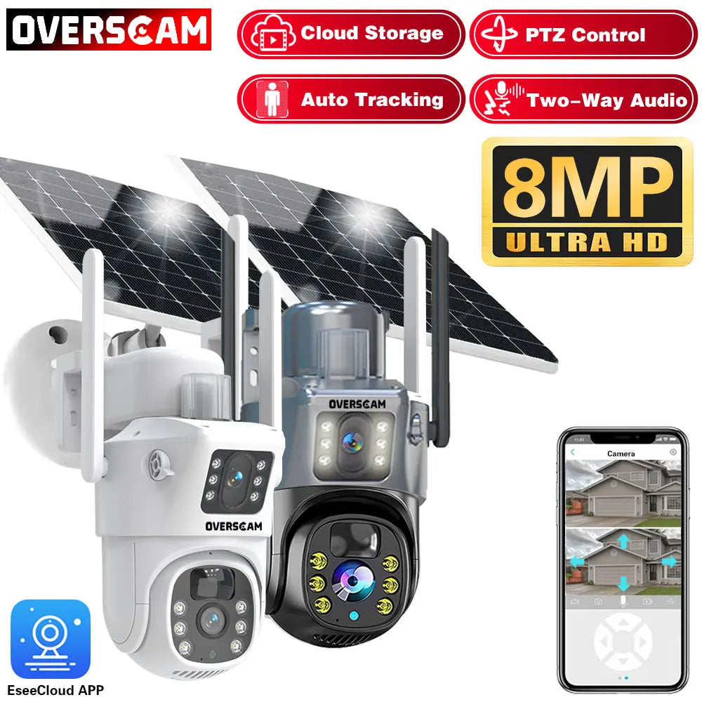 4K 8MP Solar PTZ Camera WIFI Dual Lens Security CCTV Zoom Humanoid Tracking Record Outdoor Wireless Surveillance Cam 128 TF Card