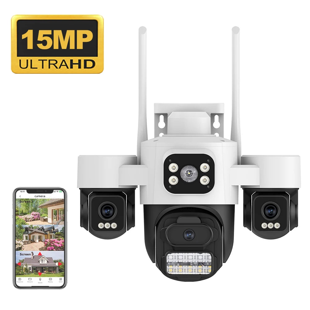 ICsee15MP Security Camera 3-HD Screen PTZ Outdoor WiFi IP Cam with Auto Tracking IP66 Waterproof 2-Way Audio CCTV Surveillance