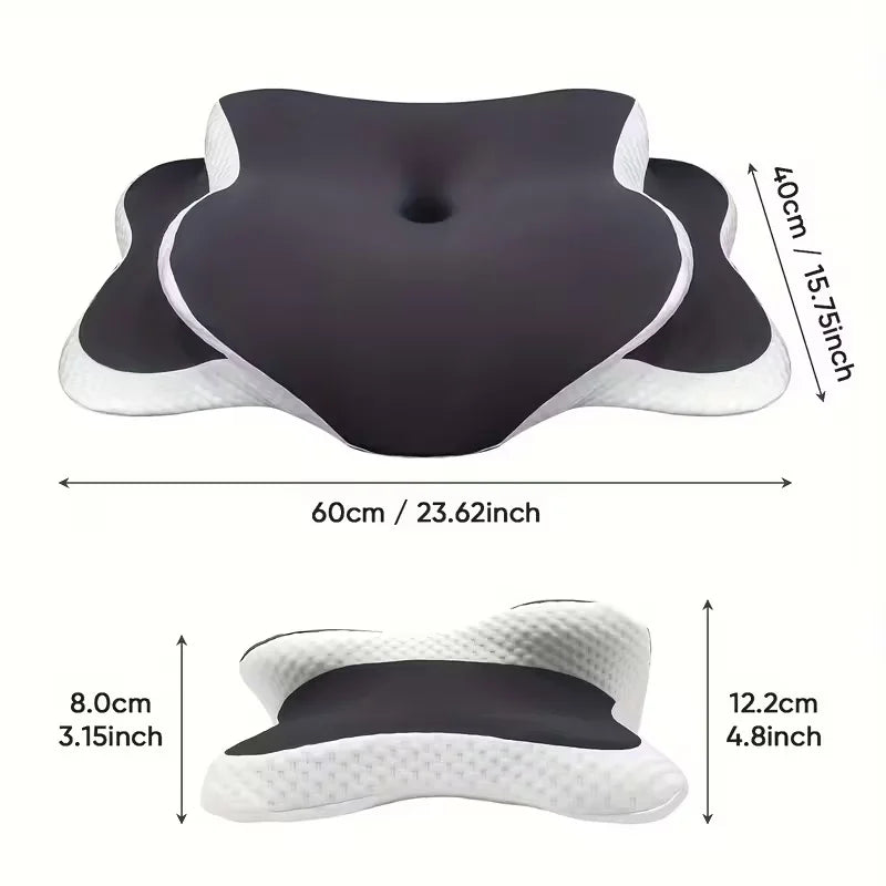 Ergonomic Memory Foam Butterfly Neck Pillow C-Shaped Adjustable Dual Height Transparent Cover Support for Side/Supine/Pillow Sle