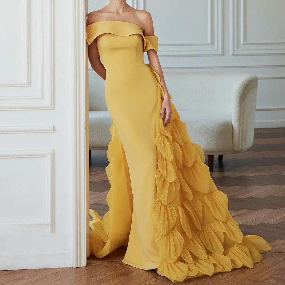 Customized Mermaid Evening Dresses Floor-length Off The Shoulder Sleeveless Prom Gown Fashion Backless Lace-up Draped Party Gown
