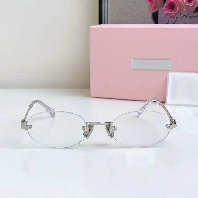 New Oval Rimless Sunglasses For Women Brand Desinger Fashion Ladies Small Eyeglasses Girls Travel Driving Goggles SUN GLASSES