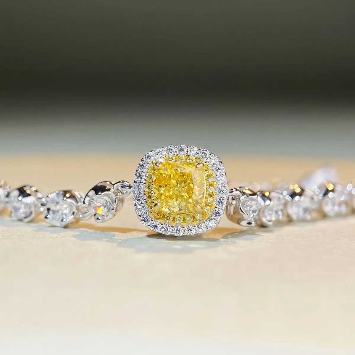 Luxury 18K white gold solid platinum PT950 Women's Yellow Diamond Pendant Necklace Earrings Full Diamond Bracelet