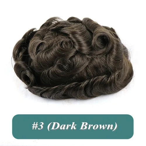 Full Skin 26mm Natural Curly Hair Toupee for Men Machine Injected Cheap Curly Hair Capillary Prosthesis Hair Replacement Wig