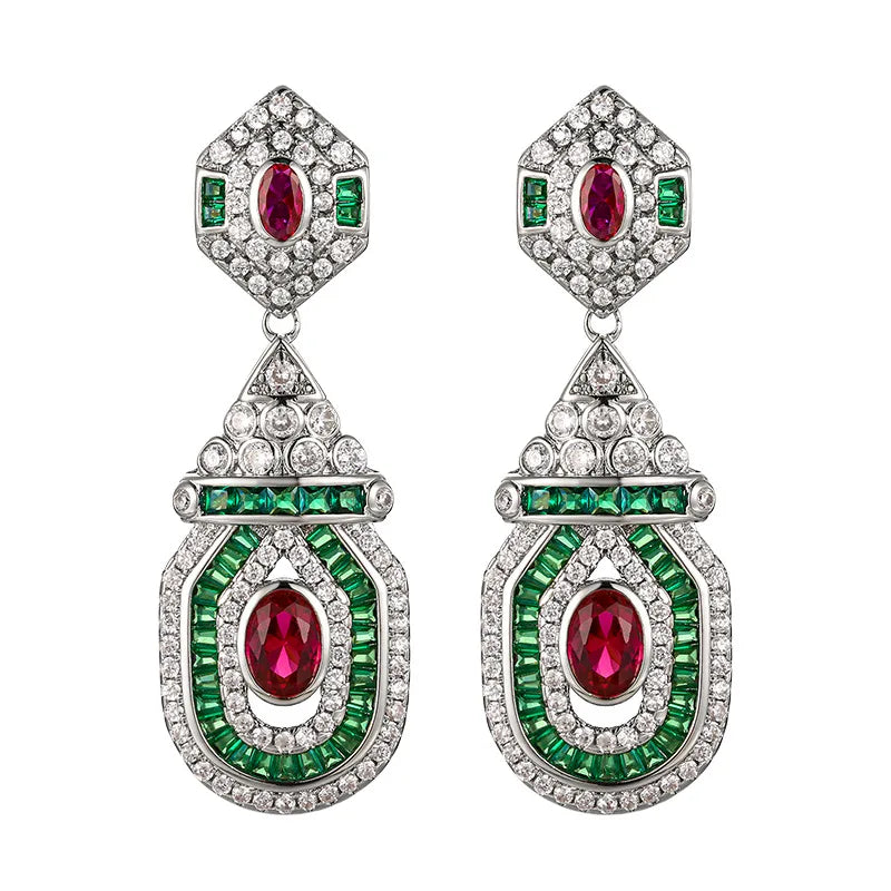 Luxury 18K Solid Platinum PT950 certifid new true red corundum palace style high-end earrings for women