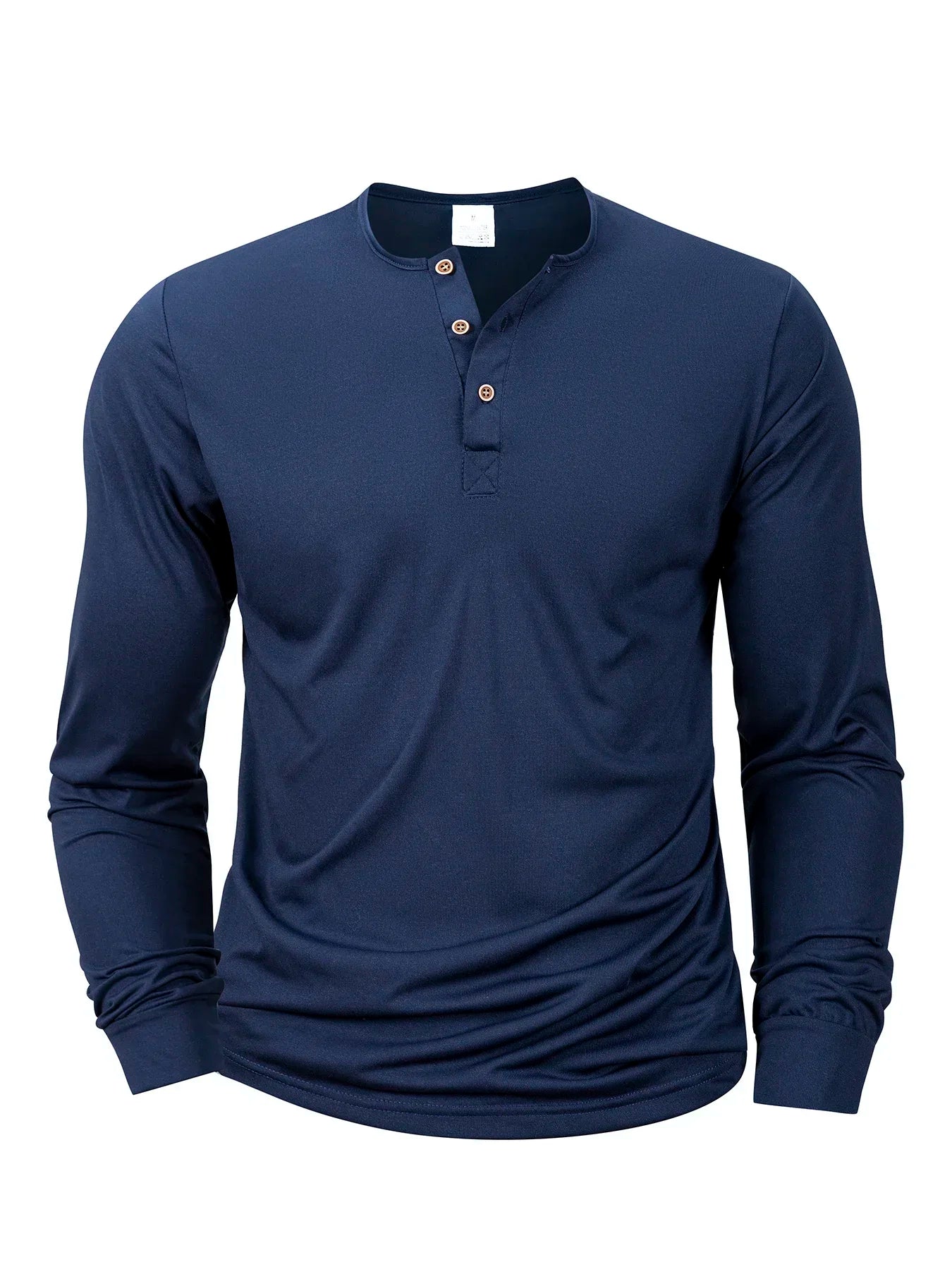 Men Long Sleeved T-shirt Slim Fit Bottoming Shirt Fitness Tops Tees Button Henley Neck Casual Cozy Tshirt