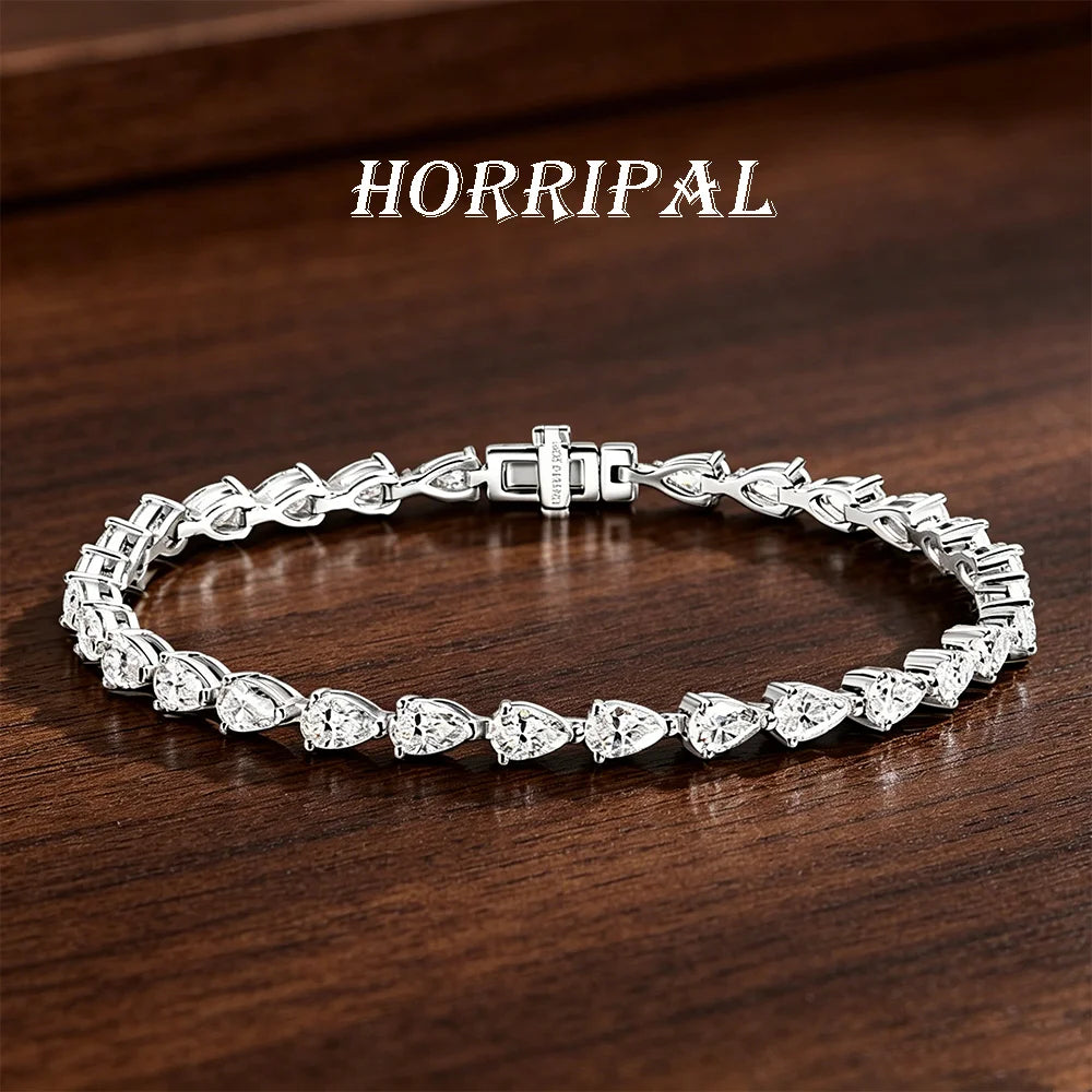 HORRIPAL 3*5MM Pear Shaped Moissanite Tennis Bracelet S925 Sterling Silver Plated with 18K White Gold Fashionable Party Jewelry