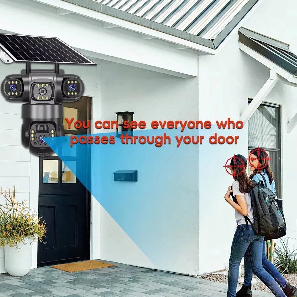 DIFANG 12MP WIFI Solar Camera 3 Len 3 Screen 10X  Zoom Outdoor Wireless Security Cameras Auto Tracking CCTV 24/7 Hour Recording