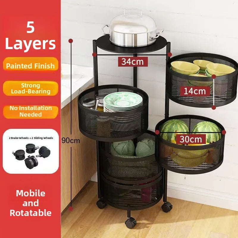 Home Use Rotating Multi-Layer Mobile Storage Ra Frie  Vegetable Fruit Storage elf Kitchen Organization No Installation
