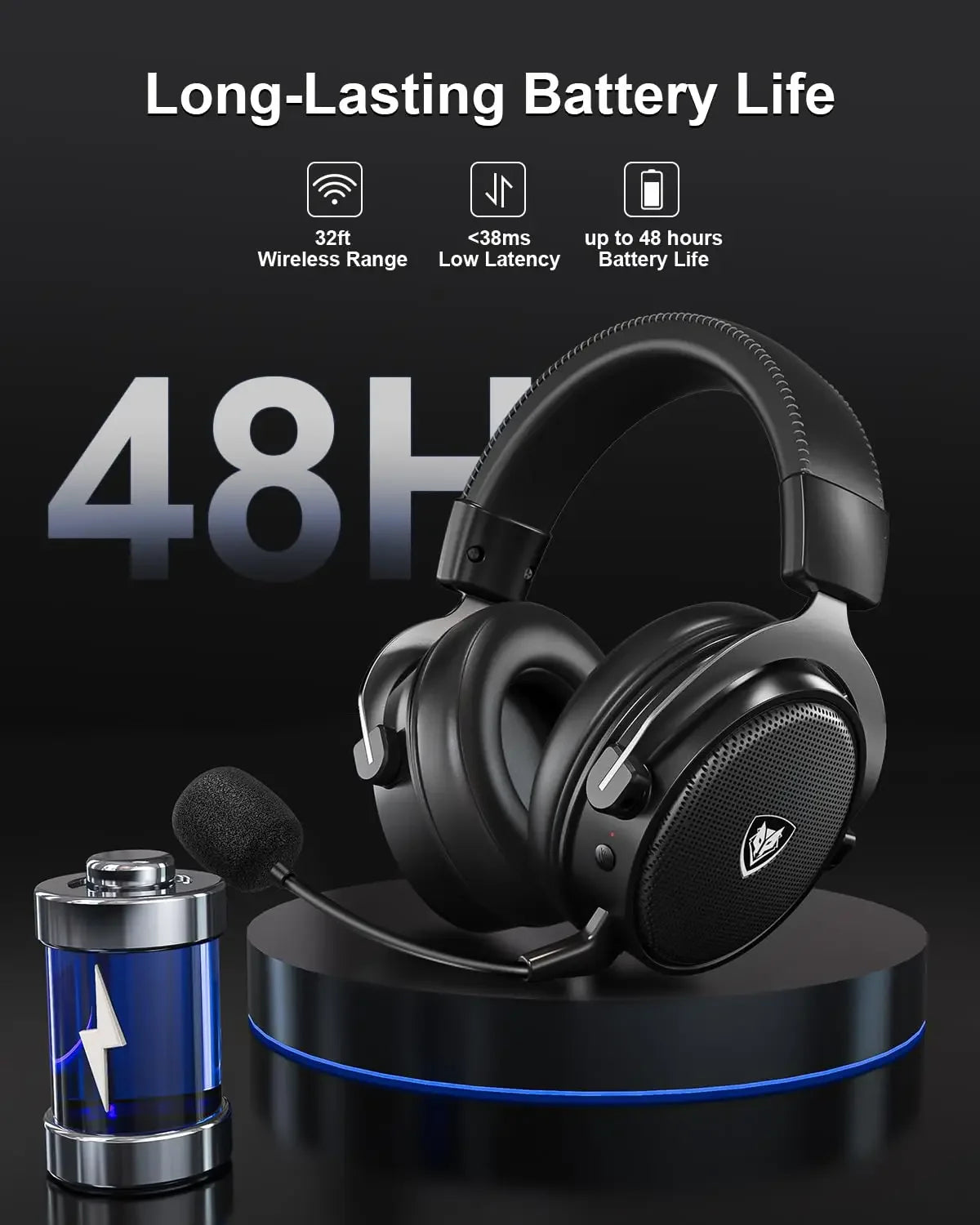 NUBWO G07 Wireless Headsets Gamer 2.4GHz Ultra-Low Latency HIFI Stereo Noise Cancelling MIC Gaming Headphones for PC, PS4, PS5