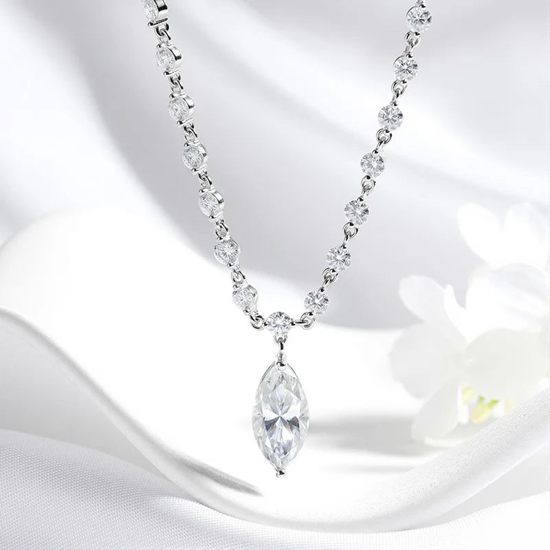 Smyoue 18k Plated Marquise Cut Moissanite Tennis Necklace for Women Choker Lab Diamond D Color Chain 925 Sterling Silver Jewelry
