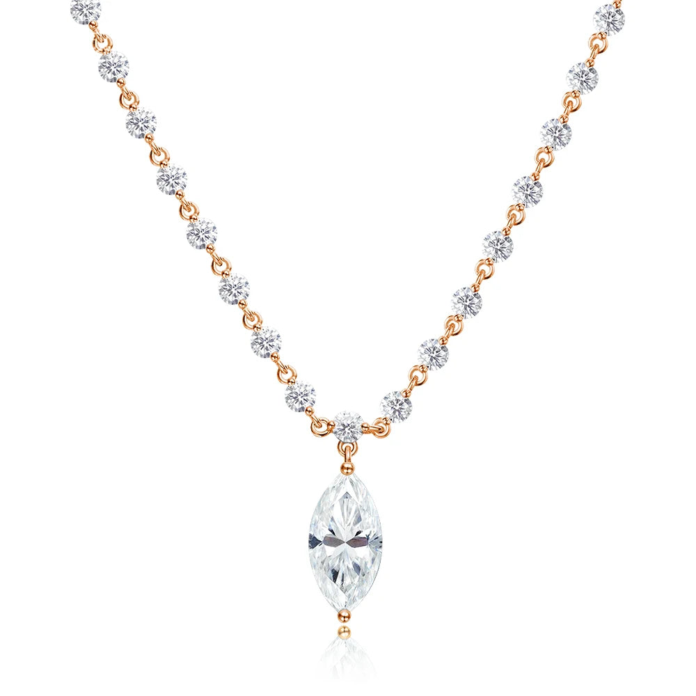 Smyoue 18k Plated Marquise Cut Moissanite Tennis Necklace for Women Choker Lab Diamond D Color Chain 925 Sterling Silver Jewelry
