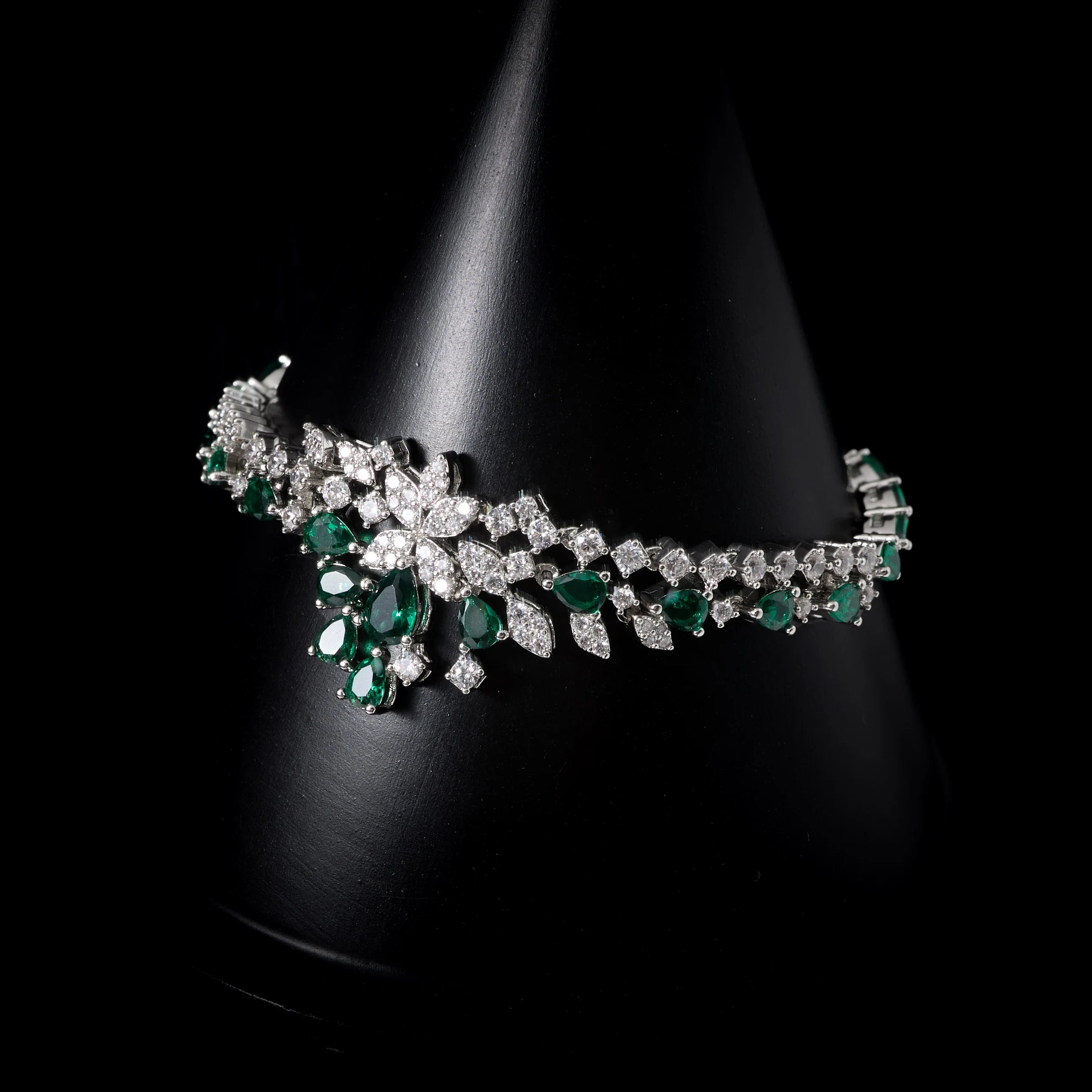IN JEWELIFE Bridal 4Pcs Emerald Green Cubic Zirconia Jewelry Set - Wedding Necklace Earrings Ring Bracelet Luxury Evening Party