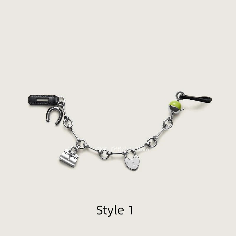 Luxury Metal Spliced Calfskin Bag Charm Silver Chain Pendant For Birkin Kelly Handbag Decor，Fashion Bag Accessory