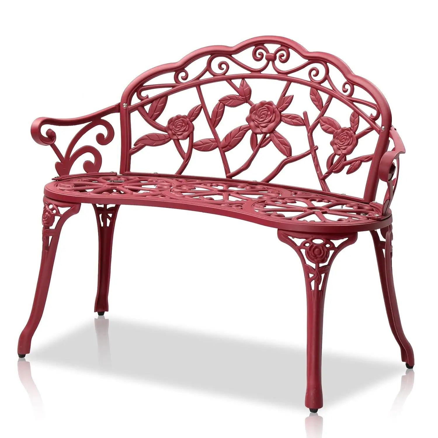 38.5" Patio Park Garden Outdoor Metal Rose Bench, 2-Person Cast Iron Cast Aluminium Frame Antique Finish, Customized