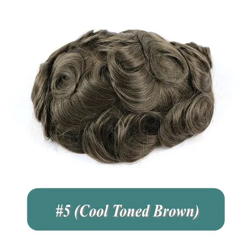 Full Skin 26mm Natural Curly Hair Toupee for Men Machine Injected Cheap Curly Hair Capillary Prosthesis Hair Replacement Wig