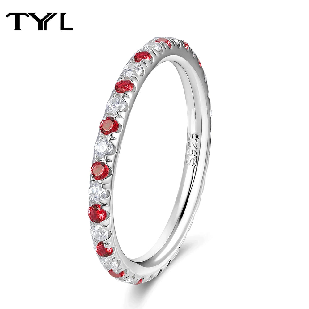 TYYL Lab Grown Ruby Moissanite Timeless Ring S925 Silver Wedding Eternity Band Gemstone Finger Rings for Women Men Jewelry Gifts
