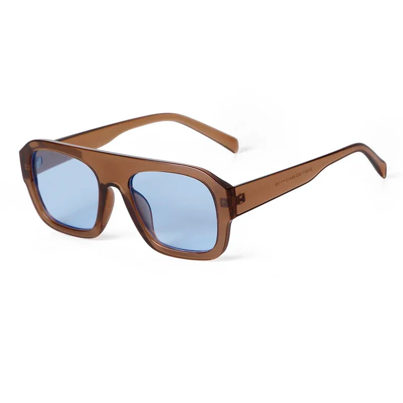 Chic Oversized Women Square Sunglasses Brand Design 2025 Trendy Flat Top Tortoise Shell Blue Lens Sun Glasses Eyewear Female UV