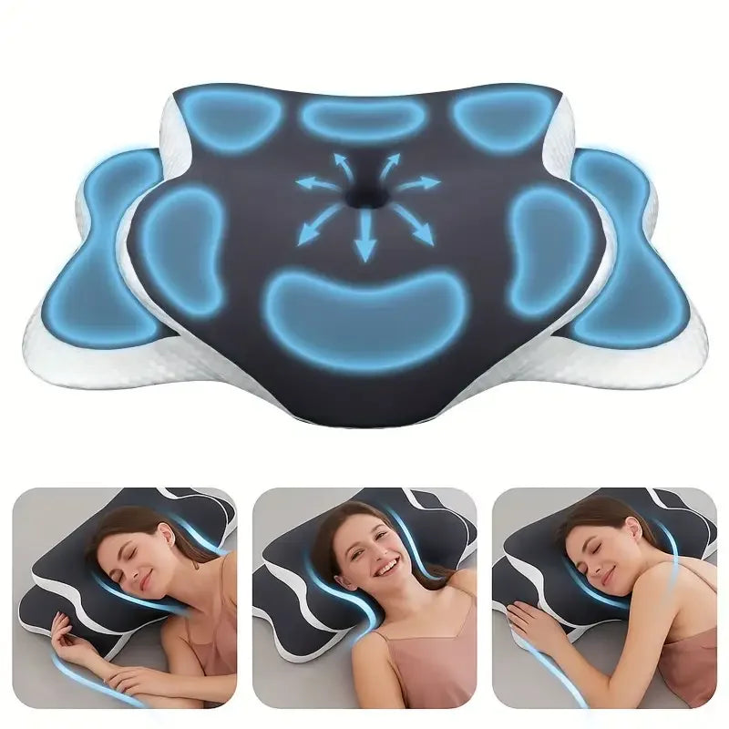 Ergonomic Memory Foam Butterfly Neck Pillow C-Shaped Adjustable Dual Height Transparent Cover Support for Side/Supine/Pillow Sle