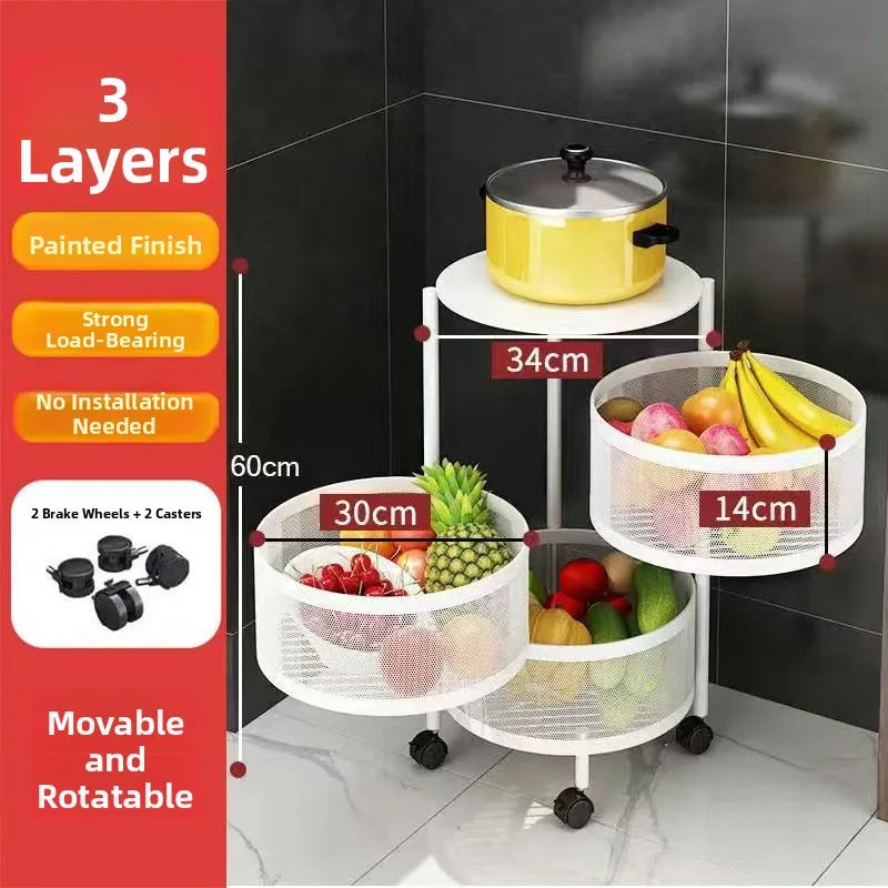 Home Use Rotating Multi-Layer Mobile Storage Ra Frie  Vegetable Fruit Storage elf Kitchen Organization No Installation