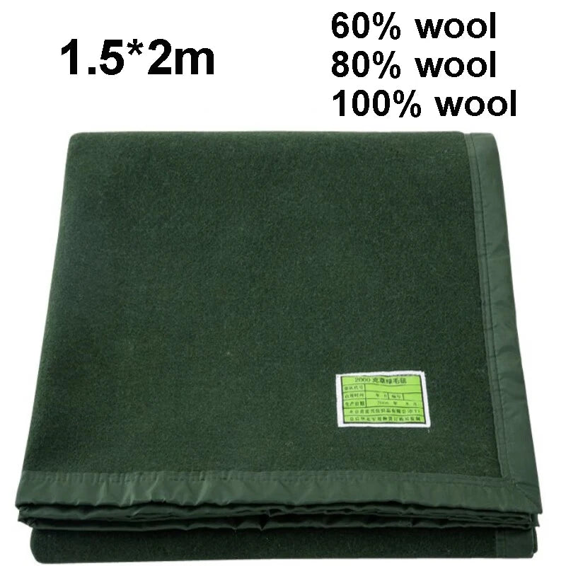 60/80/100% Wool Blankets 1.5*2m Warm Comforter Dark Green Wool Blanket For Winter Adult Children Camping Sofa Dormitory Bedding