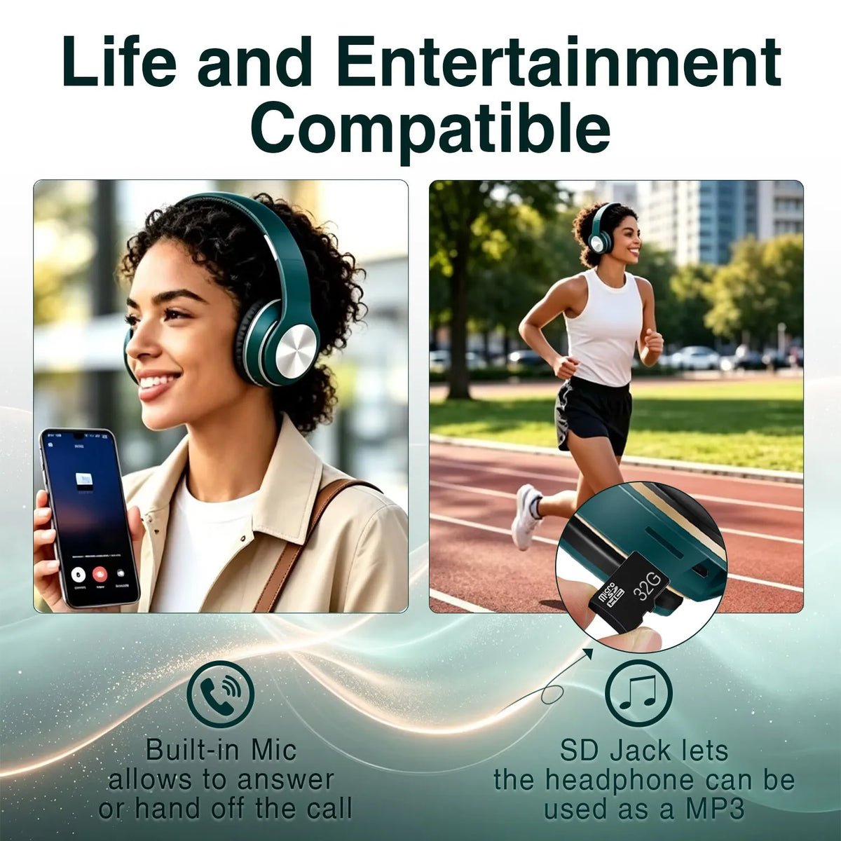 Wireless Bluetooth Headphones Noise Cancellation Headset Foldable Sport Earphone Game Headset with Microphone HI-FI Stereo Sound