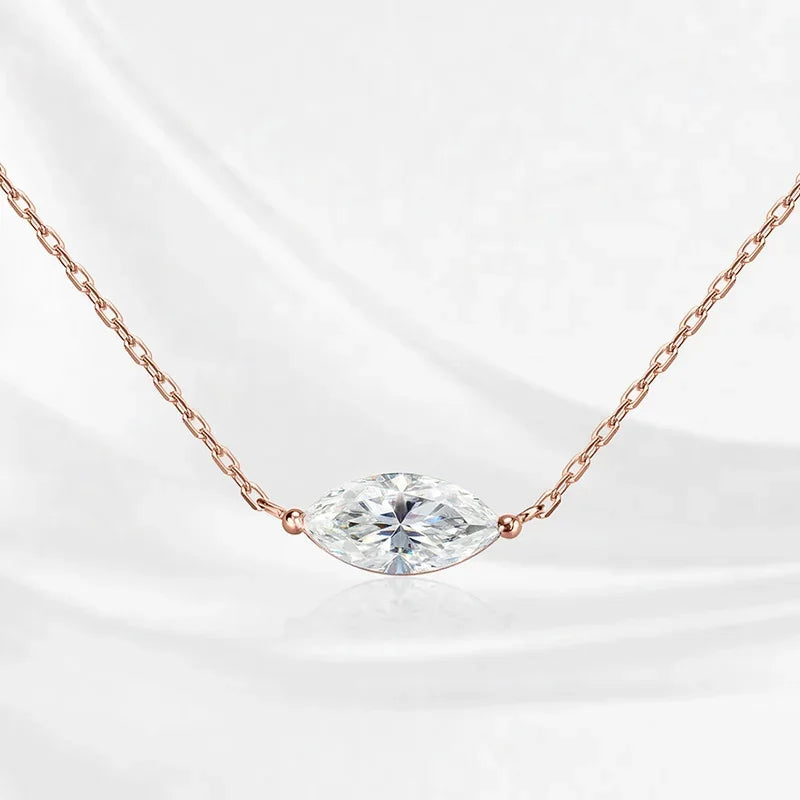 Smyoue 18k Plated Marquise Cut Moissanite Tennis Necklace for Women Choker Lab Diamond D Color Chain 925 Sterling Silver Jewelry