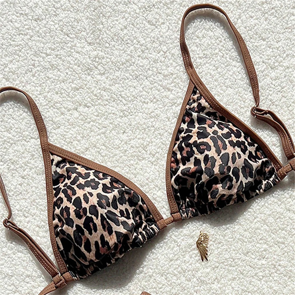 Leopard Bikinis Sets Sling Swimsuit String Lace Up Backless Bikini Extreme Micro Thongs Women Beach Outfit Bathing Suit Swimwear