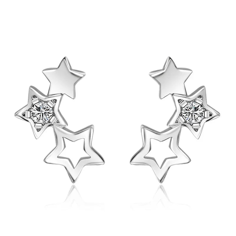 New 925 Sterling Silver romantic star Crystal stud Earrings for Women fashion Jewelry Wedding Accessories Party Christmas Gifts