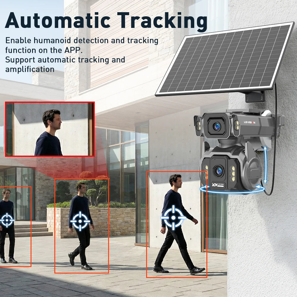 10MP 4G AOV Solar Cameras 12X Optical Zoom Dual Screen Outdoor Security Cameras 24/7 Video Recording Auto Tracking CCTV Hieasy