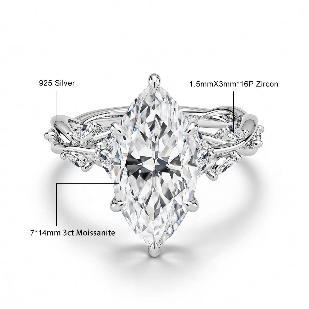 Luxury Quality 14K Gold Filled 3CT Marquise Cut Moissanite Wedding Ring D Color Certified Silver 925 Anniversary Jewelry for her