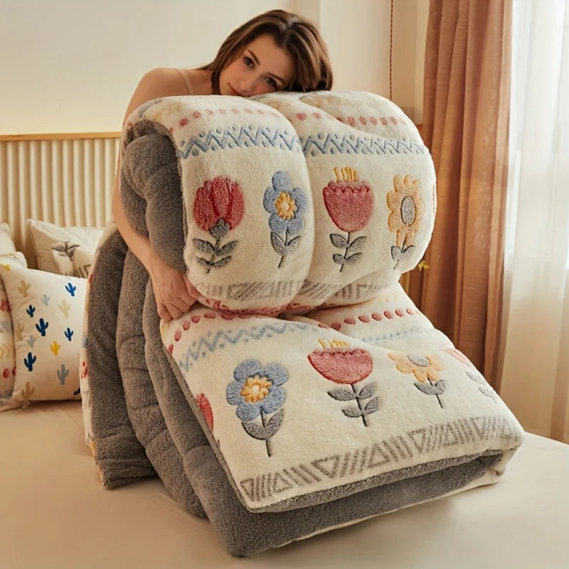Winter Bedding Thick Quilt Blanket Thickened Warm Flannel Fleece Comforter for Cold Nights Set Bed Duvets Quilts the Blankets