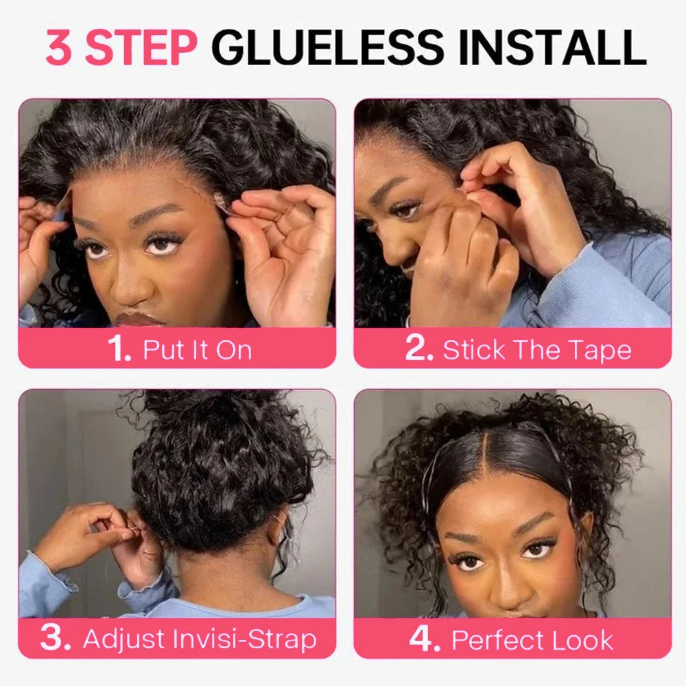Curly 360 Full Lace Wig Invisible Drawstring Deep Wave Frontal Wig Human Hair Wigs HD Lace Front Wig 220 Density 30Inch Glueless