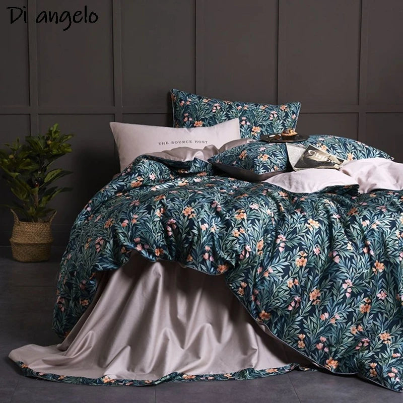 600TC Egyptian Cotton RU Europe RU Double Flower Digital Printing Bedding Sets, Bed Linen Duvet Cover Set Bed Sheet,Pillowcase#/