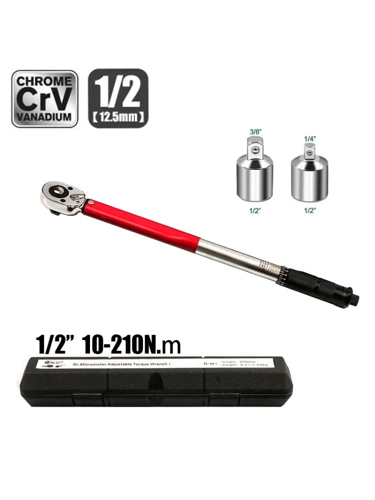 10-210N.m Torque Wrench 1/2"  Precise Reversible Ratchet Torques Key Professional Bicycle Motorcycle Car Automotive Tool